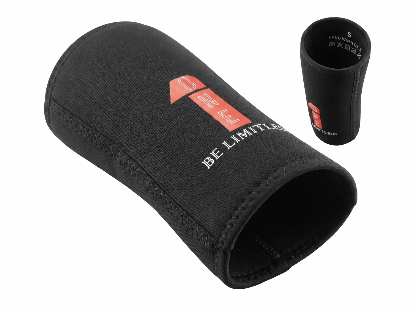 ONE elbow sleeve lying on its side showing the inner lining
